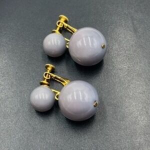 Marvella Vintage‎ Faux Pearl Lavender Glass Double Drop Screw Back Earrings